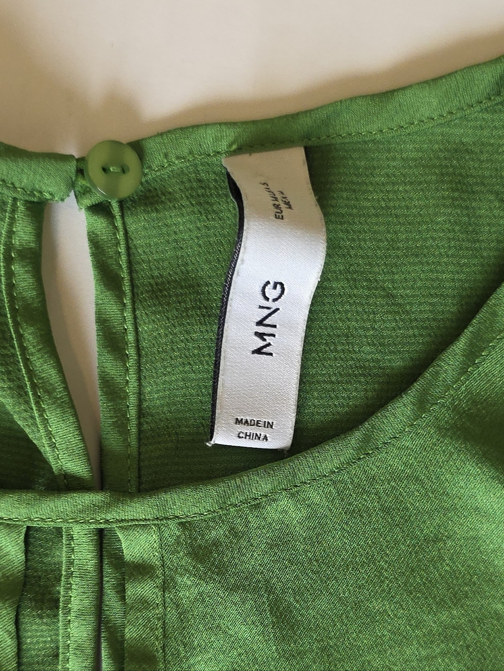 Mango Lime Green Satin Keyhole Blouse Quiet Luxury Minimalist Office Chic Top - Picture 5 of 8